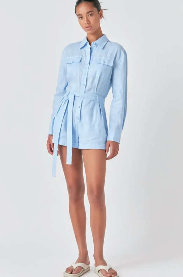 GREY LAB Tops*- Linen Romper BLUE