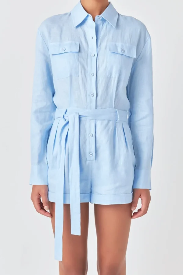 GREY LAB Tops*- Linen Romper BLUE