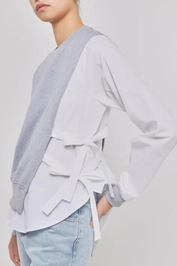 GREY LAB Tops*- Mixed Media Sweater HEATHERGREY/WHITE