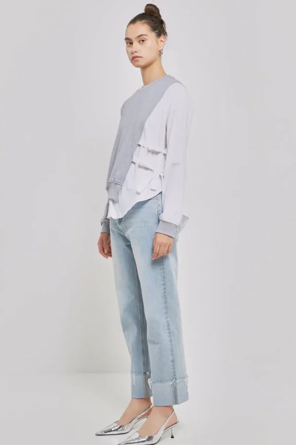 GREY LAB Tops*- Mixed Media Sweater HEATHERGREY/WHITE