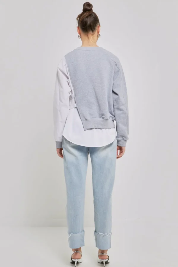 GREY LAB Tops*- Mixed Media Sweater HEATHERGREY/WHITE