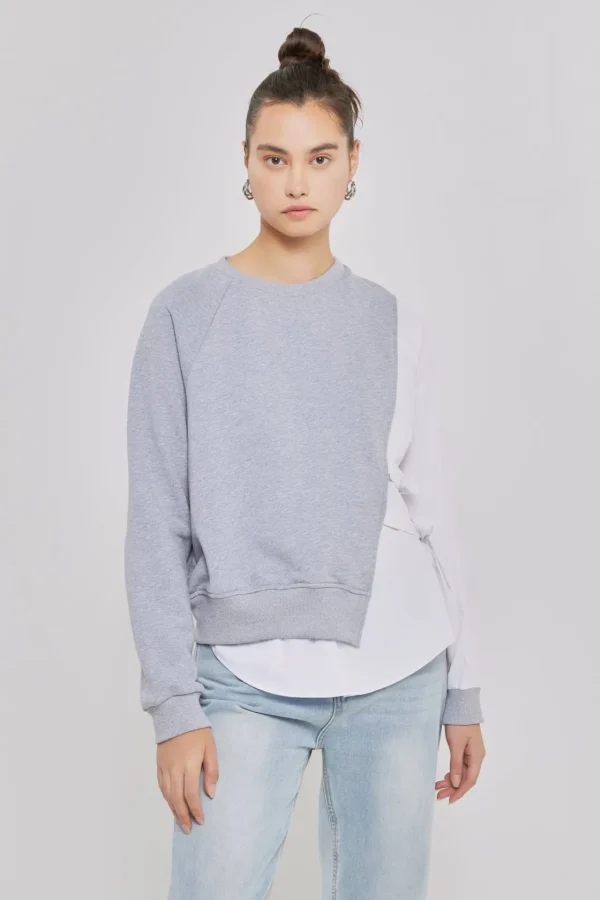 GREY LAB Tops*- Mixed Media Sweater HEATHERGREY/WHITE