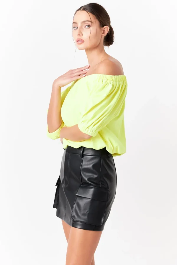 GREY LAB Tops*- Neon Color Elastic Detail Balloon Cropped Top YELLOW
