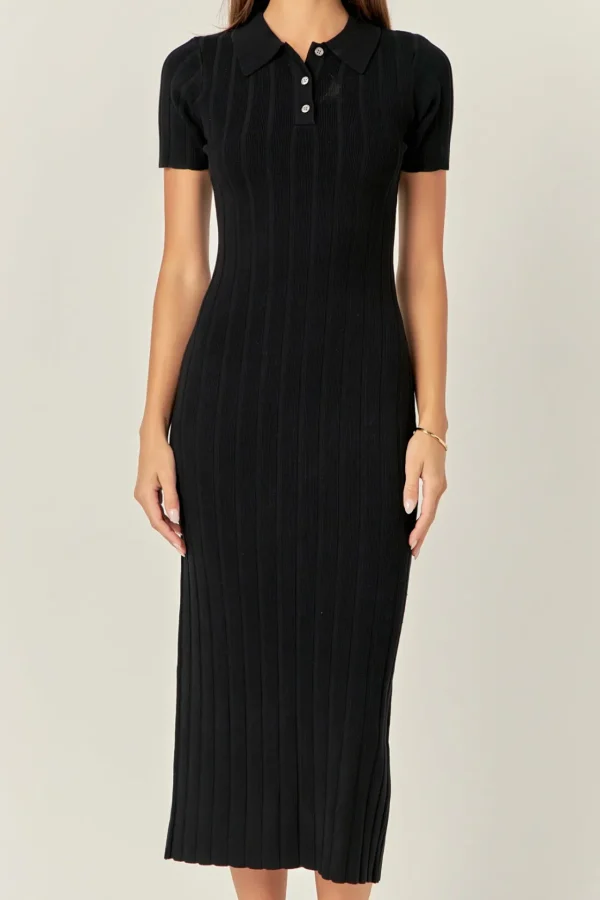 GREY LAB Tops*- Polo Collared Maxi Knit Dress BLACK