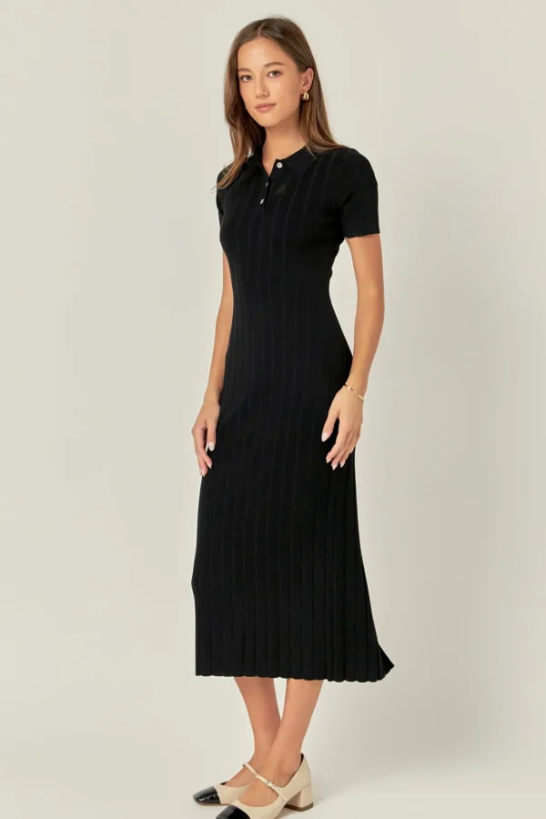 GREY LAB Tops*- Polo Collared Maxi Knit Dress BLACK
