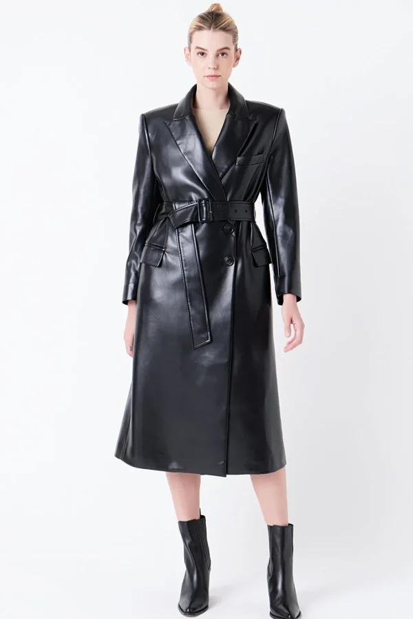 GREY LAB Tops*- Premium Faux Leather Trench Coat