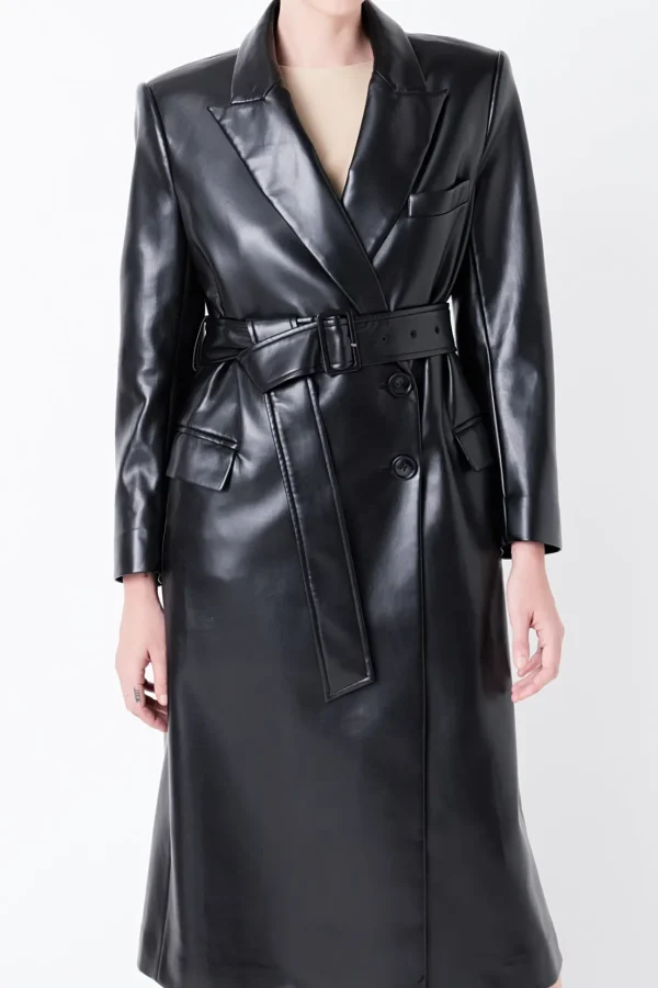 GREY LAB Tops*- Premium Faux Leather Trench Coat