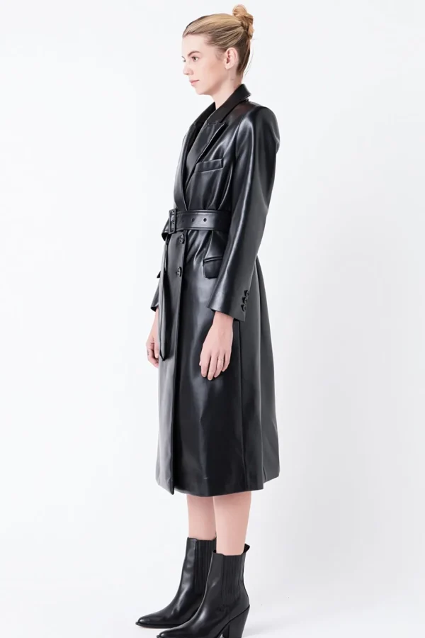 GREY LAB Tops*- Premium Faux Leather Trench Coat