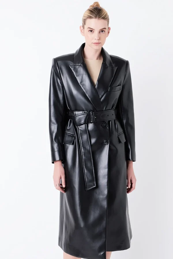 GREY LAB Tops*- Premium Faux Leather Trench Coat