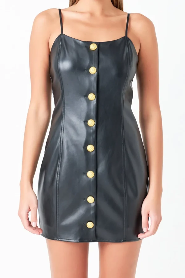 GREY LAB Tops*- PU Button Down Mini Dress BLACK