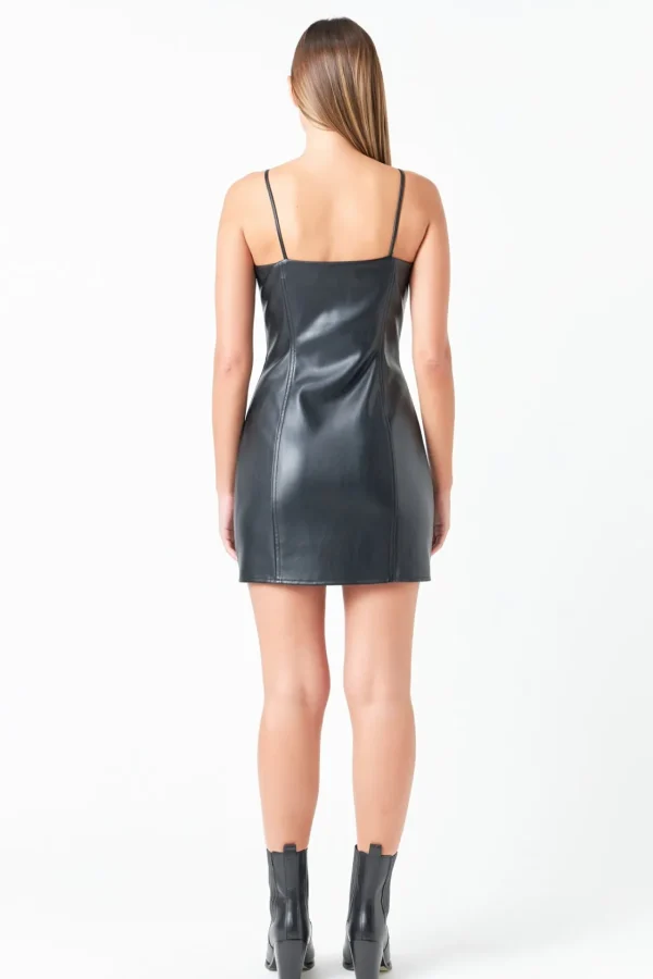 GREY LAB Tops*- PU Button Down Mini Dress BLACK