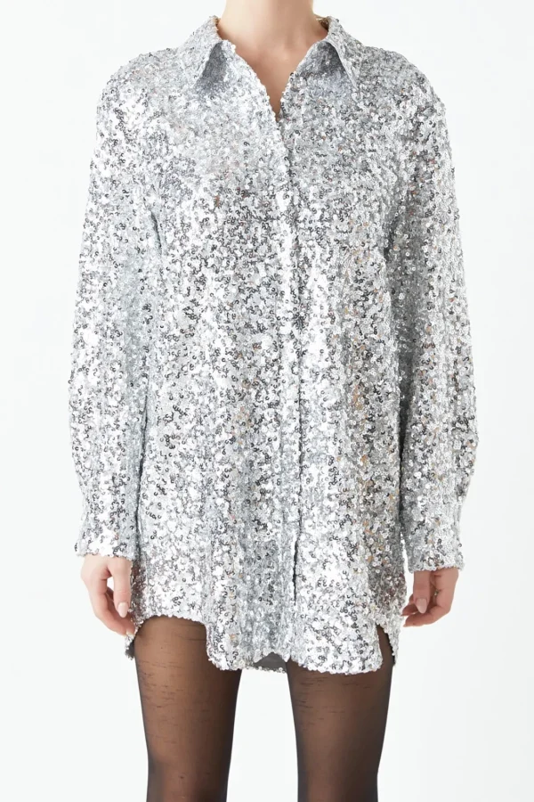 GREY LAB Tops*- Sequin Shirt Dress SILVER