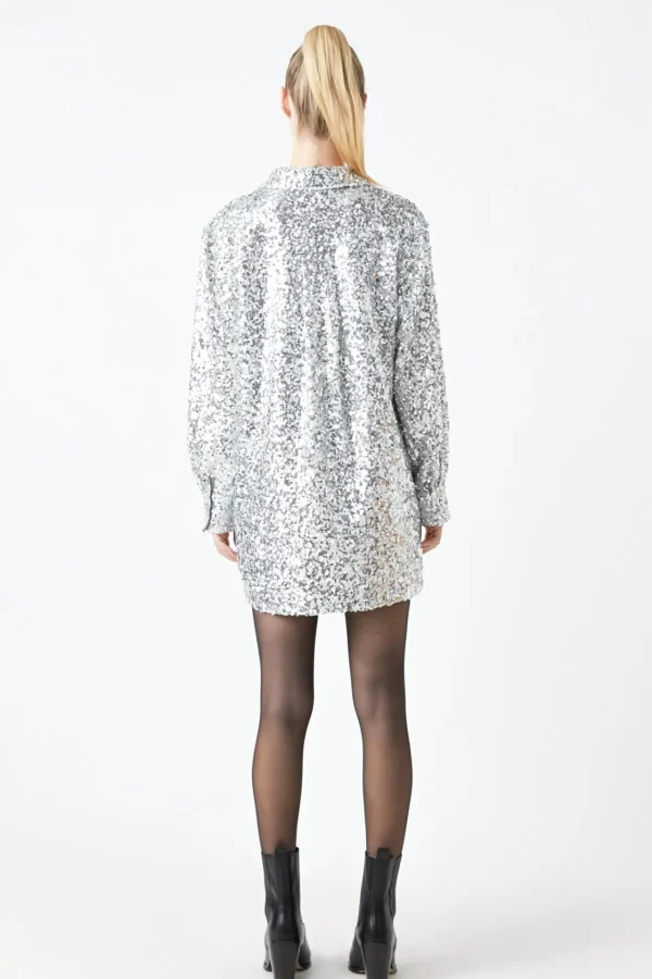 GREY LAB Tops*- Sequin Shirt Dress SILVER