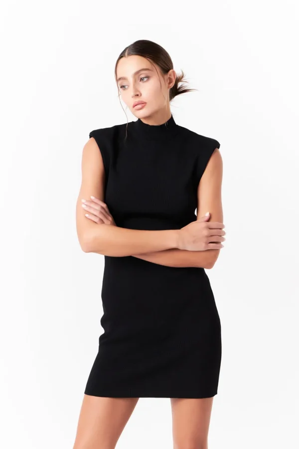 GREY LAB Tops*- Shoulder Pad Knitdown Mini Dress BLACK