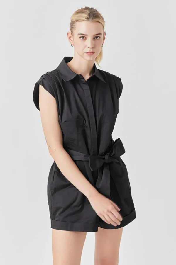 GREY LAB Tops*- Shoulder Pleated Collared Romper