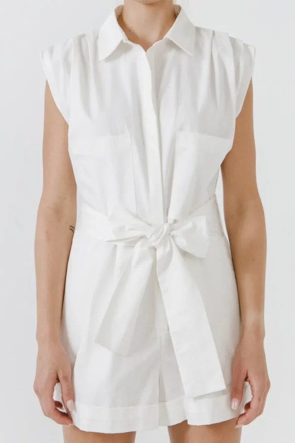 GREY LAB Tops*- Shoulder Pleated Collared Romper