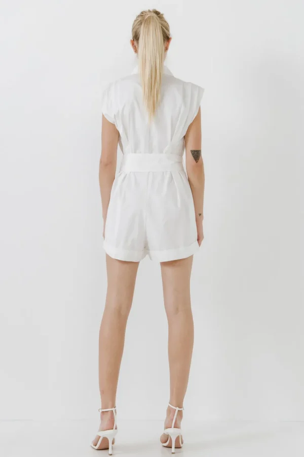 GREY LAB Tops*- Shoulder Pleated Collared Romper