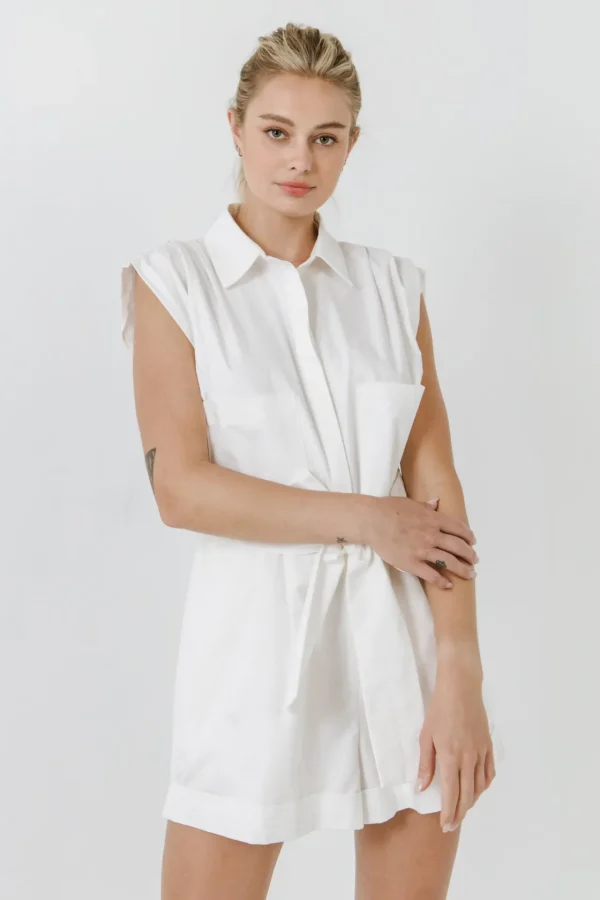 GREY LAB Tops*- Shoulder Pleated Collared Romper