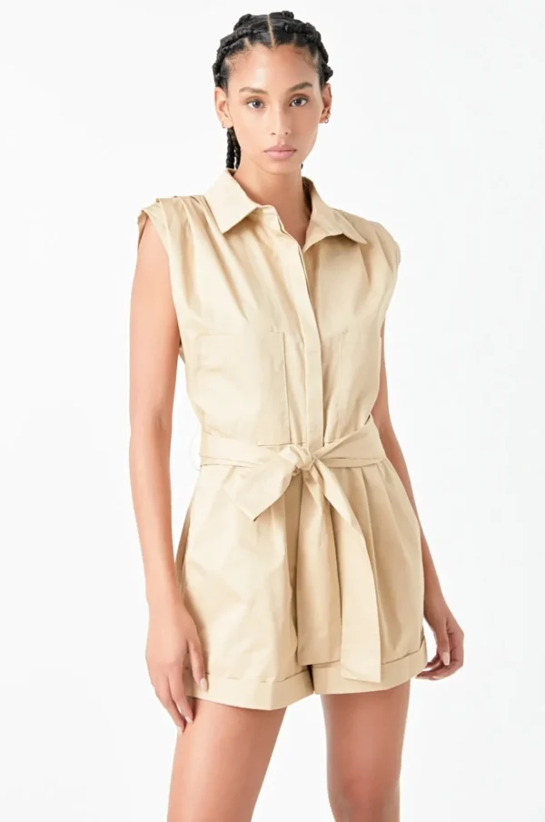 GREY LAB Tops*- Shoulder Pleated Collared Romper