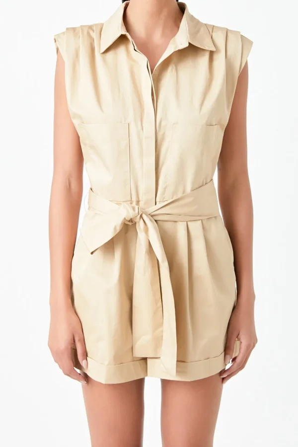 GREY LAB Tops*- Shoulder Pleated Collared Romper
