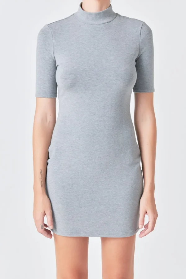 GREY LAB Tops*- Soft Mock Neck Mini Dress HEATHERGREY