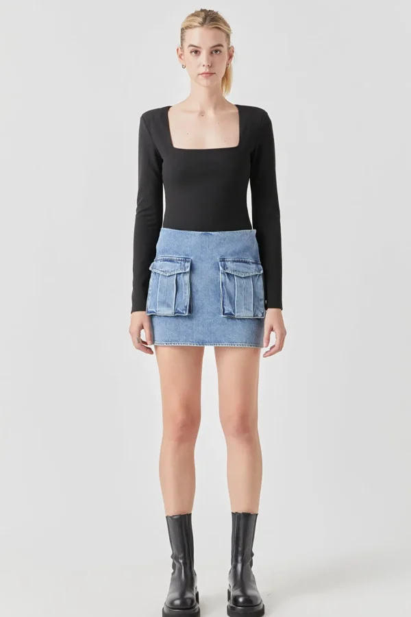 GREY LAB Tops*- Square Neck Shoulder Pad Bodysuit