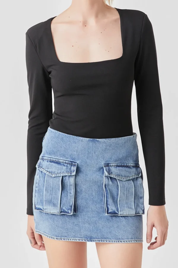 GREY LAB Tops*- Square Neck Shoulder Pad Bodysuit