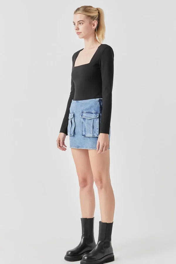 GREY LAB Tops*- Square Neck Shoulder Pad Bodysuit