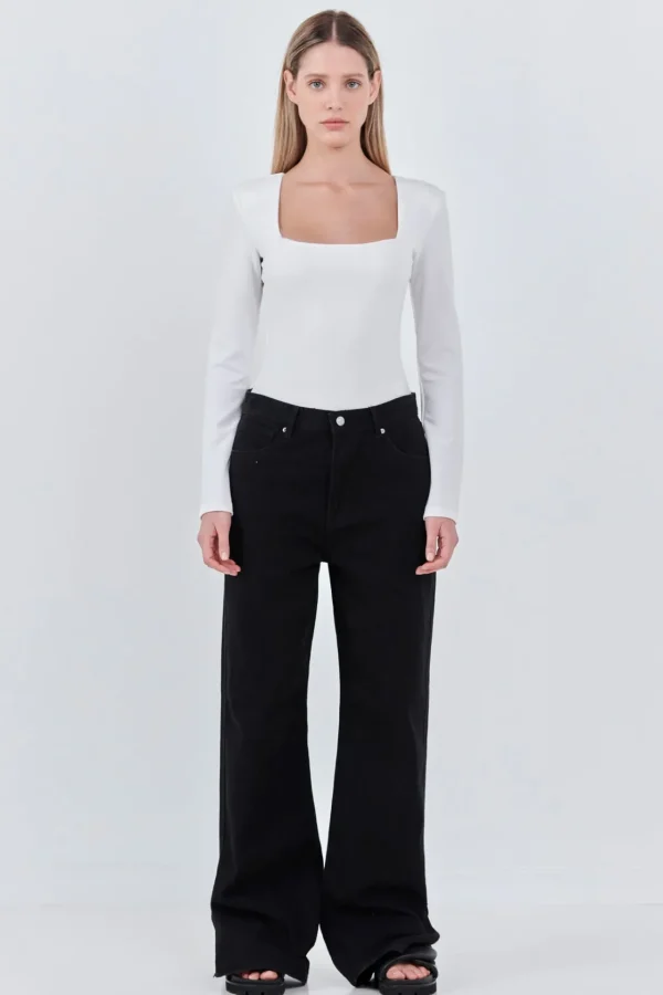 GREY LAB Tops*- Square Neck Shoulder Pad Bodysuit