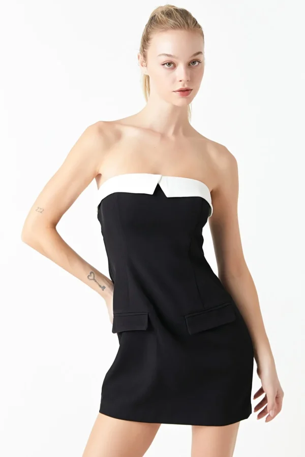 GREY LAB Tops*- Strapless Contrast Mini Dress BLACK
