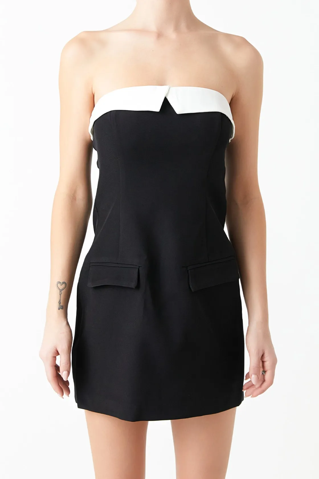 grey_lab__strapless_contr_3.webp GREY LAB Tops*- Strapless Contrast Mini Dress BLACK
