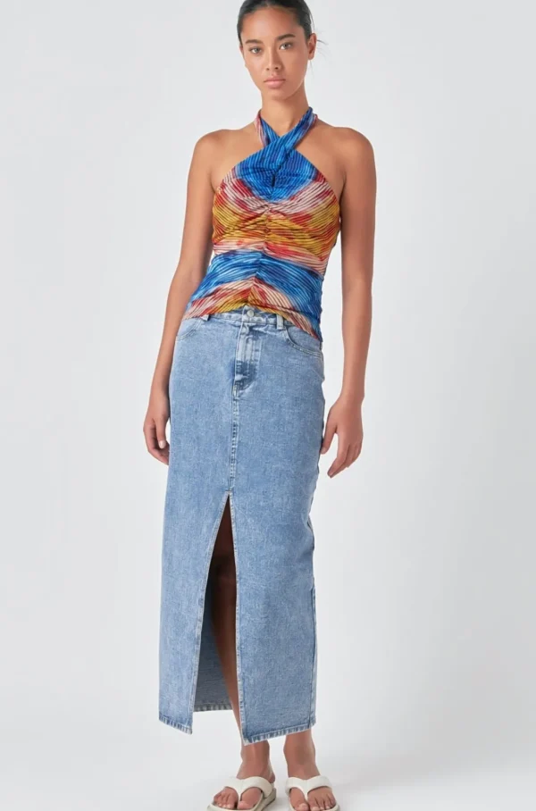 GREY LAB Tops*- Striped Mesh Halter Top MULTI