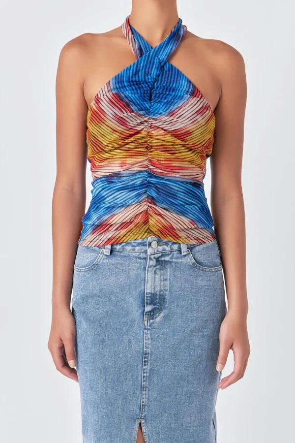 GREY LAB Tops*- Striped Mesh Halter Top MULTI