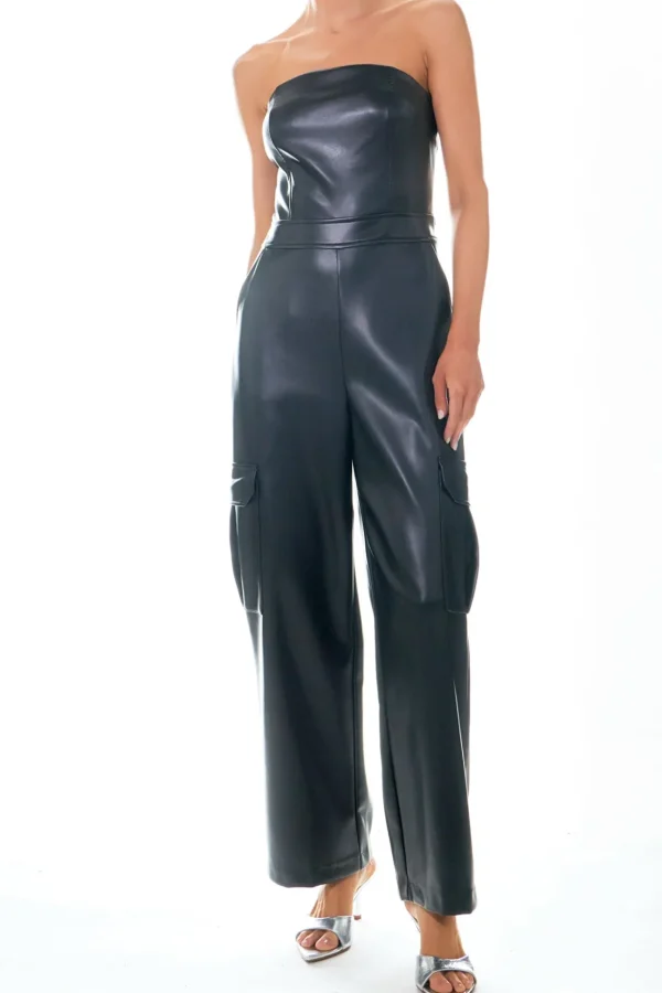 GREY LAB Tops | One Pieces*- Tube Top Cargo Jumpsuit BLACK