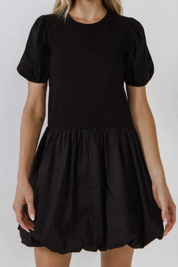ENGLISH FACTORY Tops*Mix Media Balloon Mini Dress