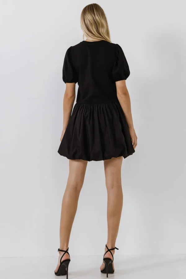 ENGLISH FACTORY Tops*Mix Media Balloon Mini Dress