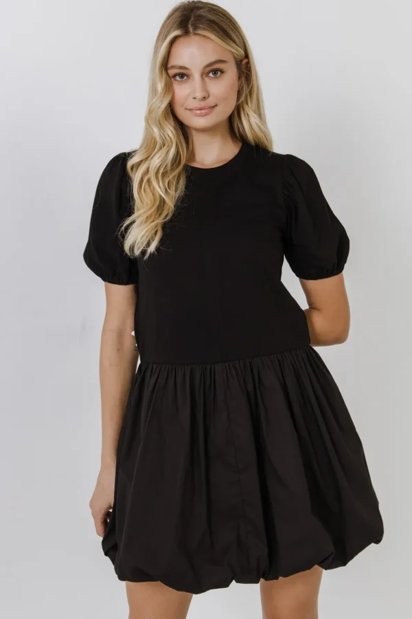 ENGLISH FACTORY Tops*Mix Media Balloon Mini Dress