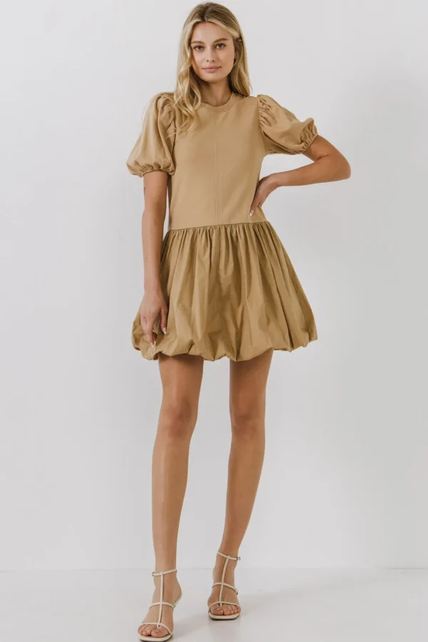ENGLISH FACTORY Tops*Mix Media Balloon Mini Dress