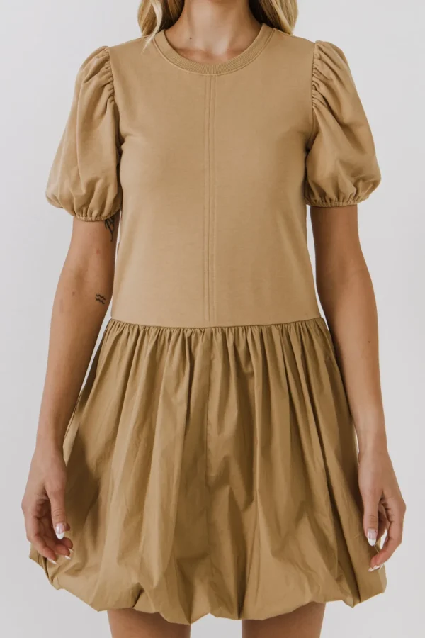 ENGLISH FACTORY Tops*Mix Media Balloon Mini Dress