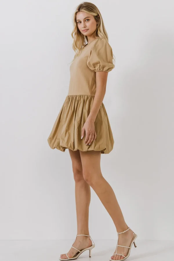 ENGLISH FACTORY Tops*Mix Media Balloon Mini Dress
