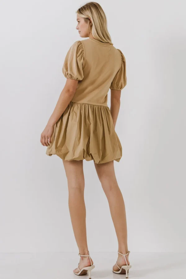 ENGLISH FACTORY Tops*Mix Media Balloon Mini Dress