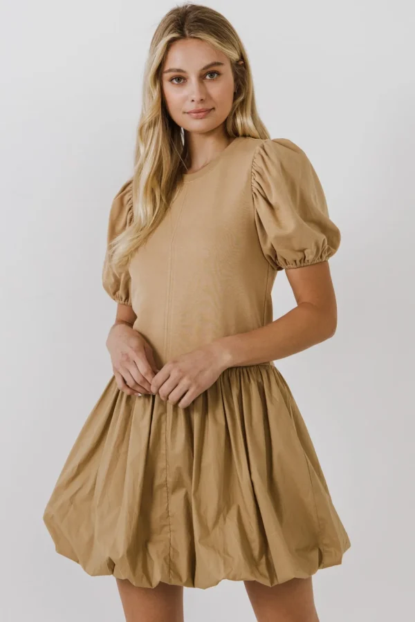 ENGLISH FACTORY Tops*Mix Media Balloon Mini Dress