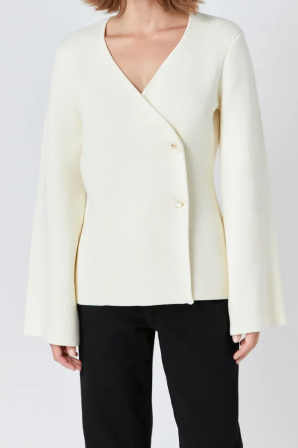 ENDLESS ROSE Cardigans*- 2 Button Cinched Sweater Cardigan IVORY