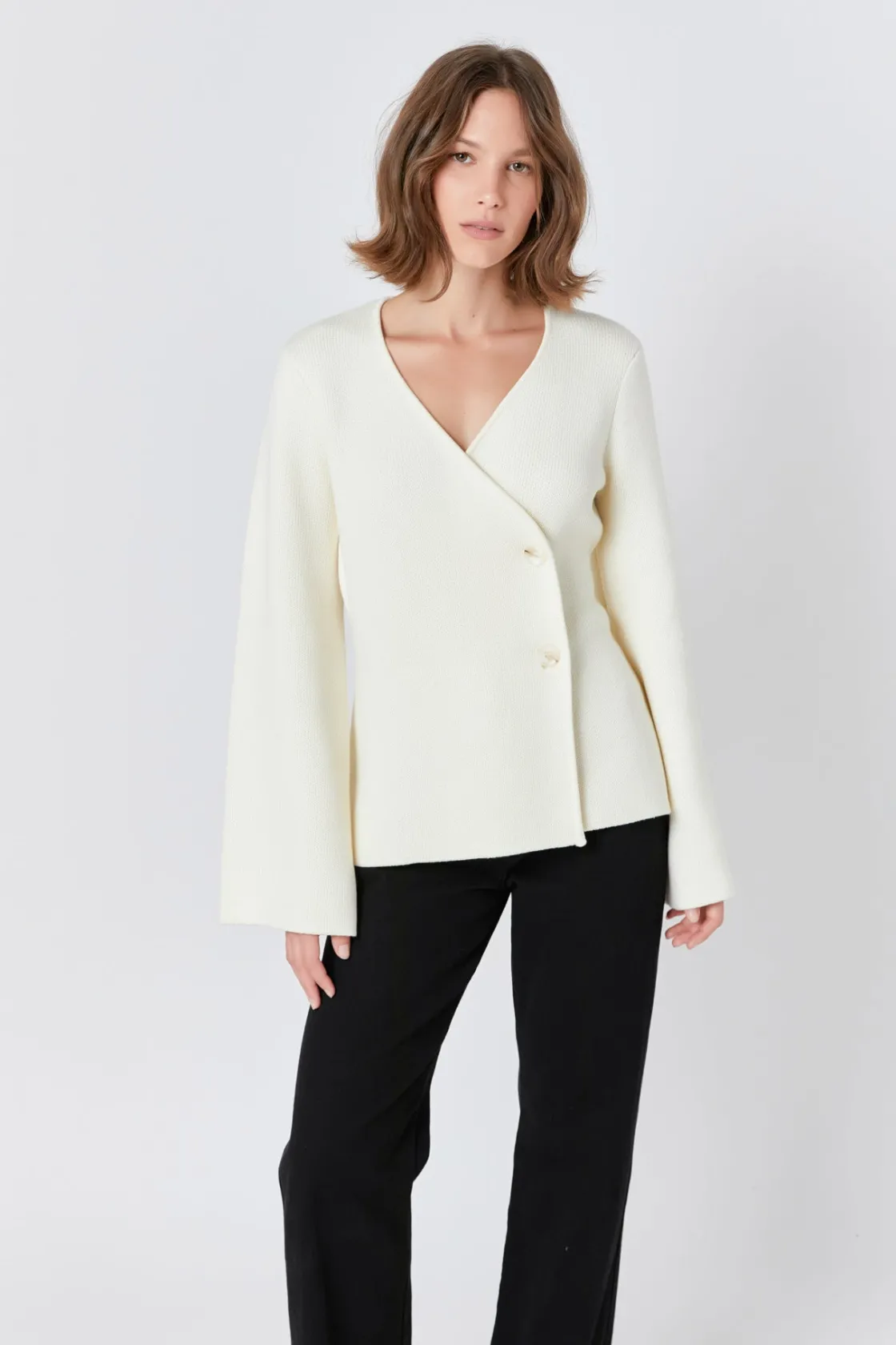 endless_rose___button_cin_1.webp ENDLESS ROSE Cardigans*- 2 Button Cinched Sweater Cardigan IVORY