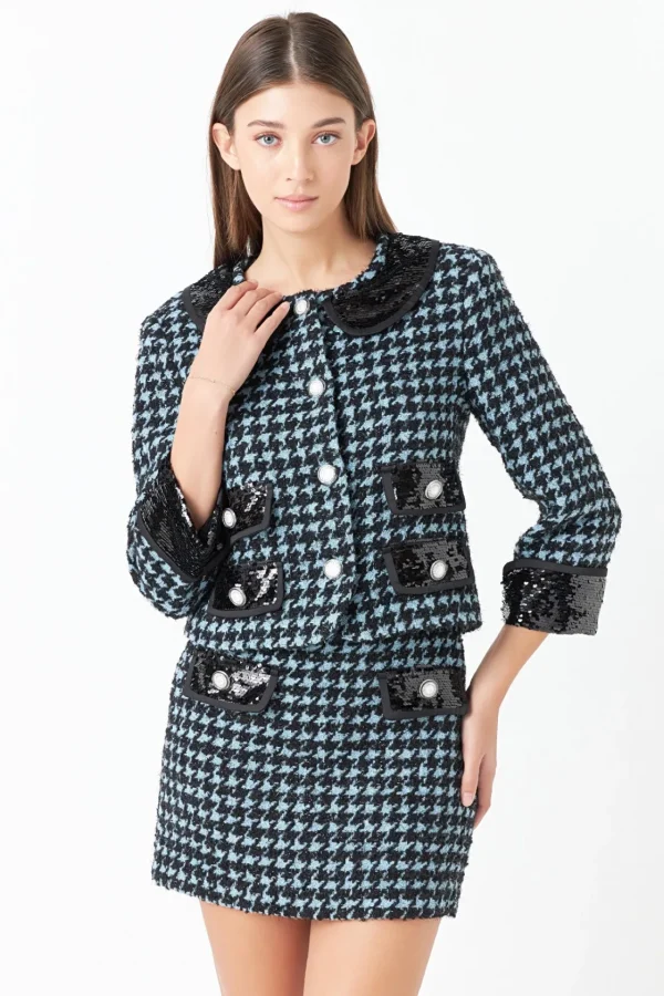 ENDLESS ROSE Skirts | Tops*- Premium Houndstooth Mini Skirt AQUA/BLACK