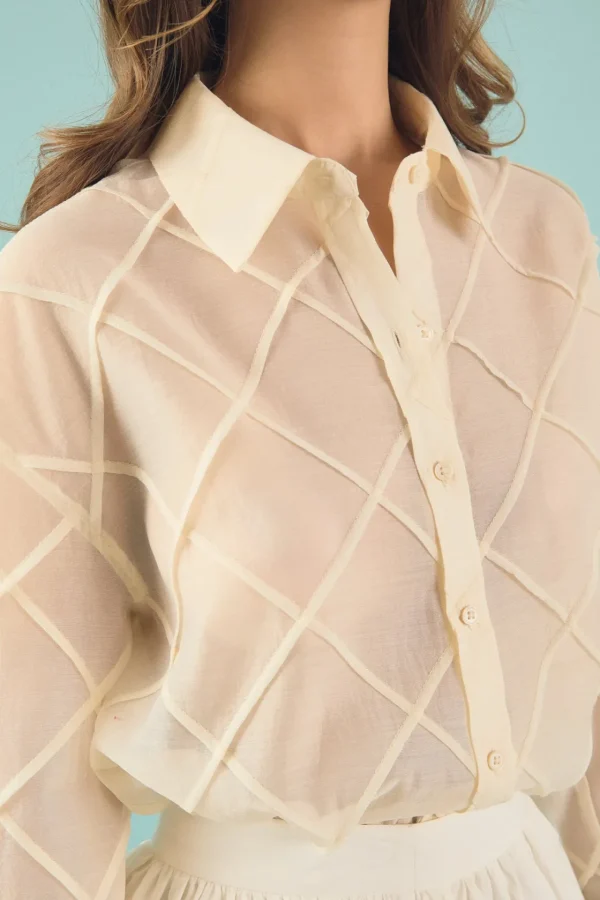 ENDLESS ROSE Shirts & Blouses | Tops*- Alix Check Textured Organza Shirt CREAM