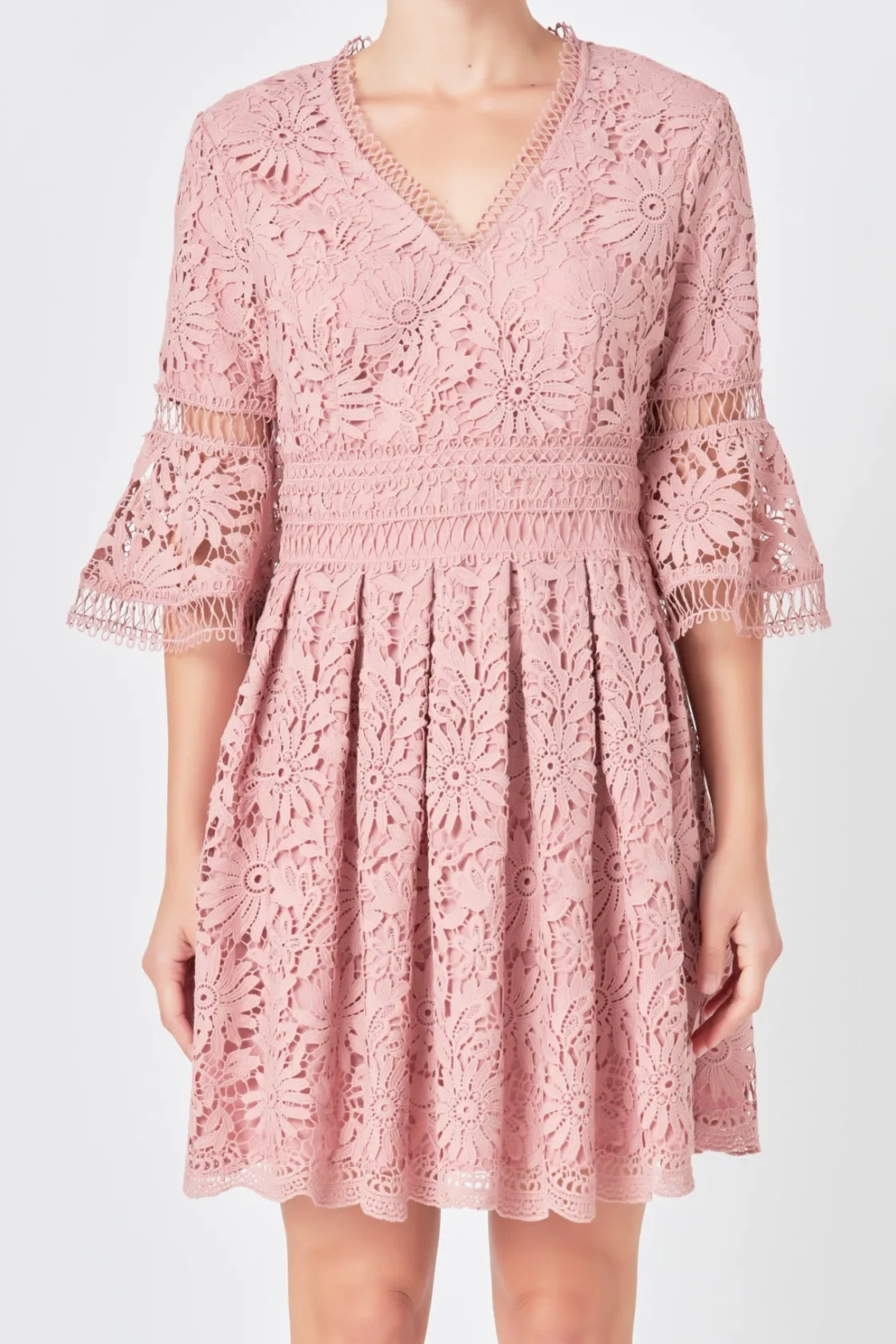 endless_rose__all_of_lace_0.webp ENDLESS ROSE Lace Dresses | Tops*- All of Lace Bell Sleeve Dress DUSTYPINK