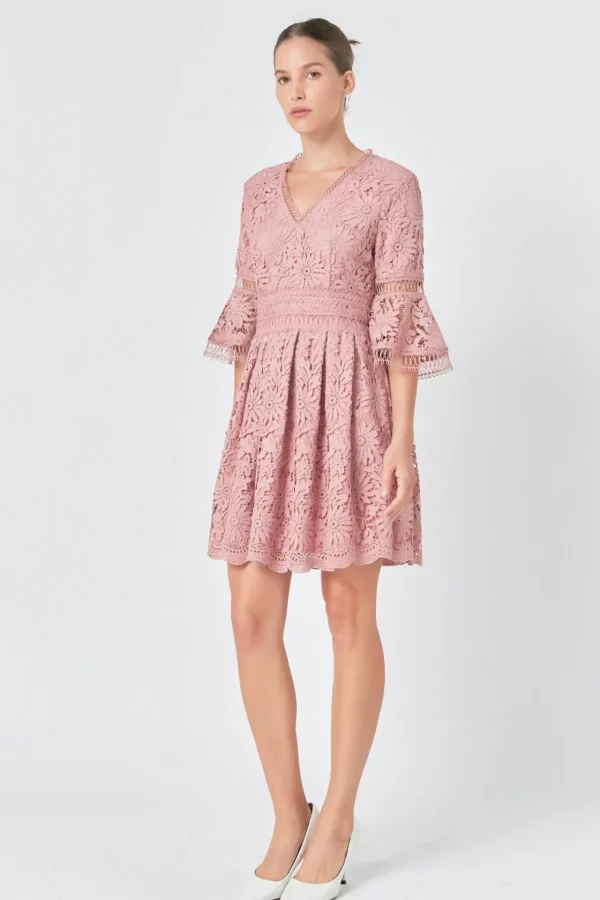 ENDLESS ROSE Lace Dresses | Tops*- All of Lace Bell Sleeve Dress DUSTYPINK