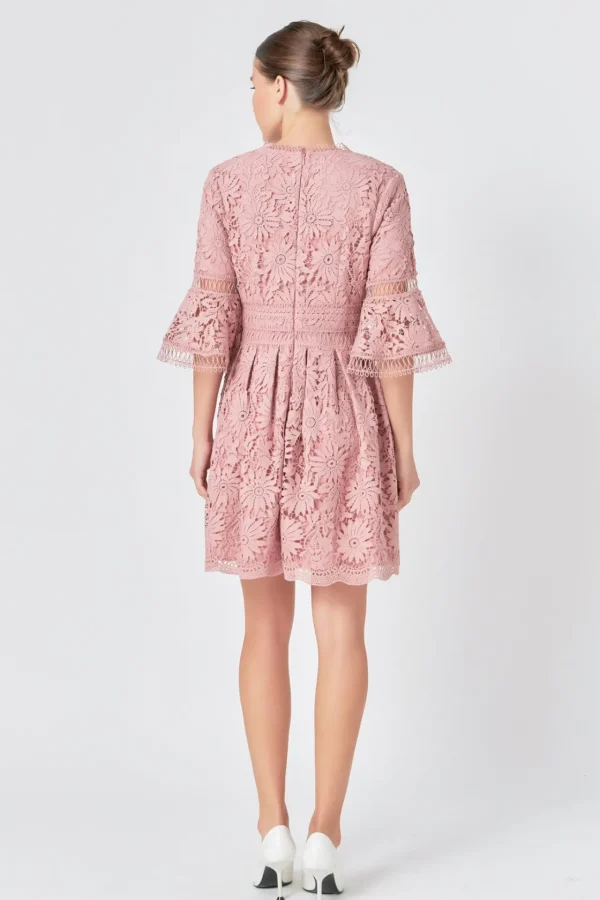 ENDLESS ROSE Lace Dresses | Tops*- All of Lace Bell Sleeve Dress DUSTYPINK