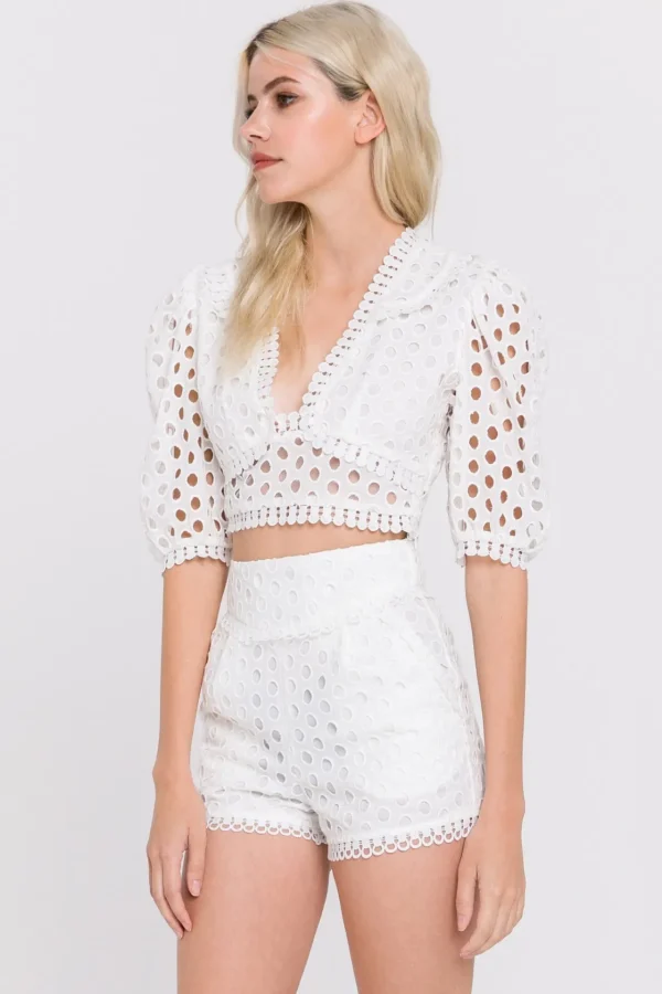 ENDLESS ROSE Shirts & Blouses | Tops*- All Over Eyelet Puff Sleeve Blouse WHITE